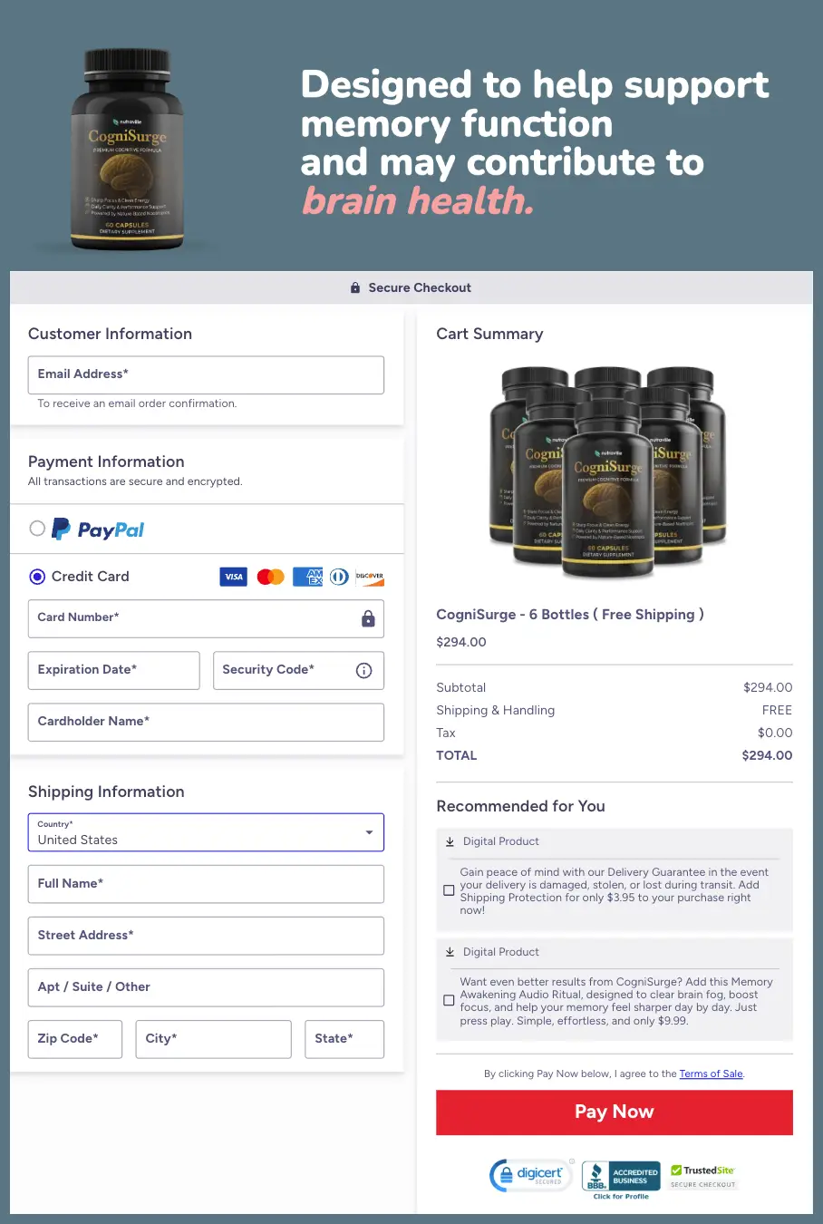 CogniSurge Official Website Secure Order Page
